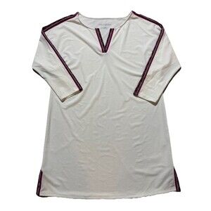 Soft Surroundings Beach Cover-Up Tunic Dress S White Pink Boho Resort Swimwear